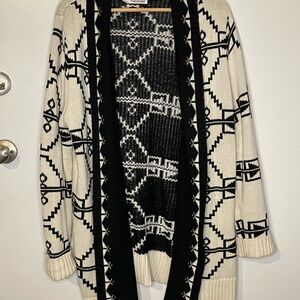 Maurices Black and Cream Geometric Cardigan